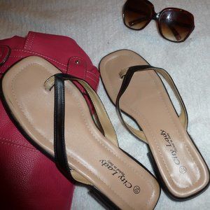 City Lady | Italian Leather Flip Flop Sandals | Black | US 10 / EU 41